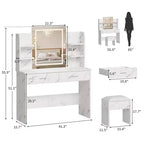 Coiffeuse avec Lumières Miroir LED à Trois Modes et Station de Chargement Coiffeuse de Maquillage avec 6 Étagères, 2 Tiroirs et Tabouret Rembourré Doux