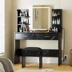 Coiffeuse avec Lumières Miroir LED à Trois Modes et Station de Chargement Coiffeuse de Maquillage avec 6 Étagères, 2 Tiroirs et Tabouret Rembourré Doux