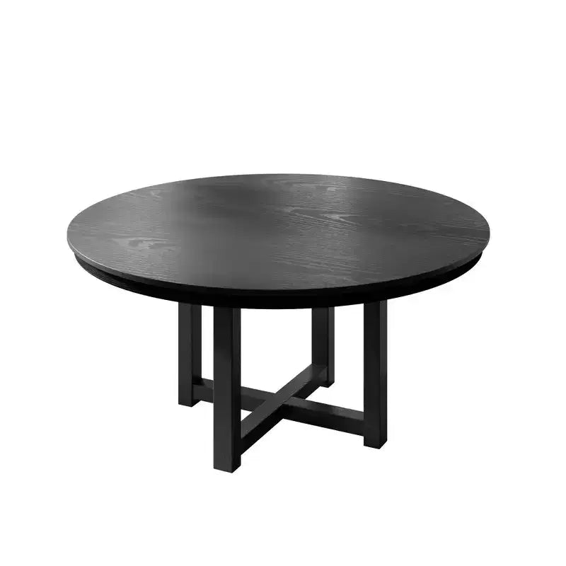 PexFix Table à manger ronde de ferme en bois massif 52 x 52 avec plateau texturé en bois et base en croix pour salles à manger modernes et réunions de famille, noire