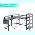 Bureau d'ordinateur Acekool 62 en forme de L avec prises de courant, lumières LED, support d'écran et étagères de rangement, bureau d'angle ergonomique pour bureau à domicile