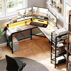 Bureau d'ordinateur Acekool 62 en forme de L avec prises de courant, lumières LED, support d'écran et étagères de rangement, bureau d'angle ergonomique pour bureau à domicile