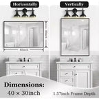Acekool Miroir de salle de bain 40x30 pouces, miroir mural rectangulaire moderne avec cadre en métal, coins carrés, pour salon et entrées 40x30in