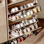 Meuble à chaussures cannelé Acekool, organisateur fin à 2 tiroirs basculants à motif ondulé avec poignées dorées, étagère de rangement d'entrée