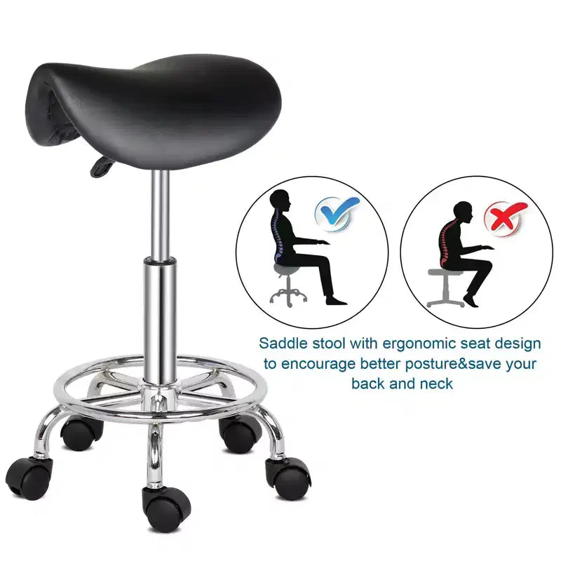 Tabouret de selle réglable en hauteur noir avec roulettes, chaise de salon, utilisation en atelier ou à la maison