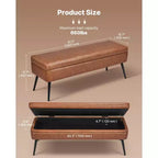 Banc de rangement ottoman en cuir VEVOR, banc en cuir PU avec rangement et pieds en métal, bancs rembourrés de bout de lit, marron