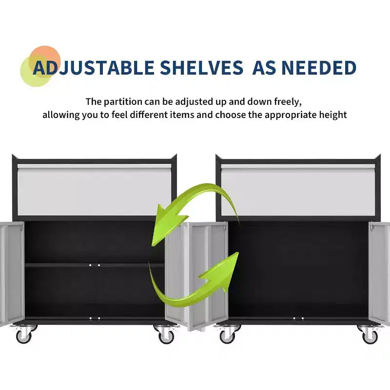 Armoire de rangement à roulettes pour garage, Armoire à outils en métal robuste avec tiroir, Étagère réglable, Serrure et 4 roues, Chariot à outils pour bureau à domicile et atelier