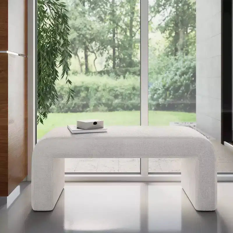 Jofran, banc de style jacquard moderne et luxueux, rembourré et incurvé, petite taille
