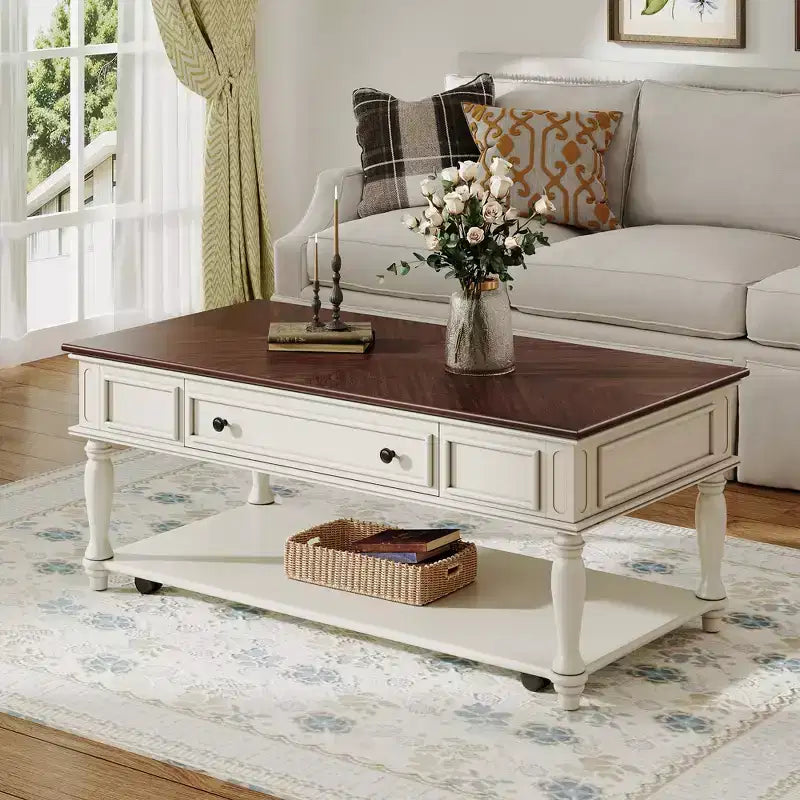 Table basse Sana rétro en bois d'hévéa Christopher Knight Home avec un tiroir, une étagère et des roues verrouillables