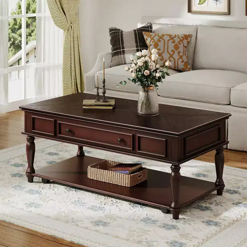 Table basse Sana rétro en bois d'hévéa Christopher Knight Home avec un tiroir, une étagère et des roues verrouillables