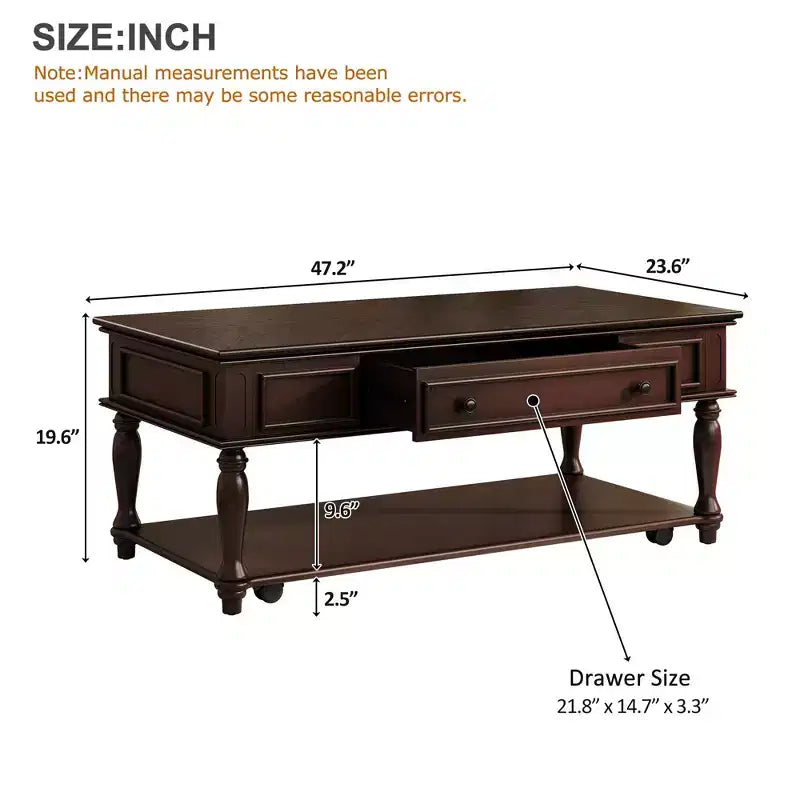 Table basse Sana rétro en bois d'hévéa Christopher Knight Home avec un tiroir, une étagère et des roues verrouillables