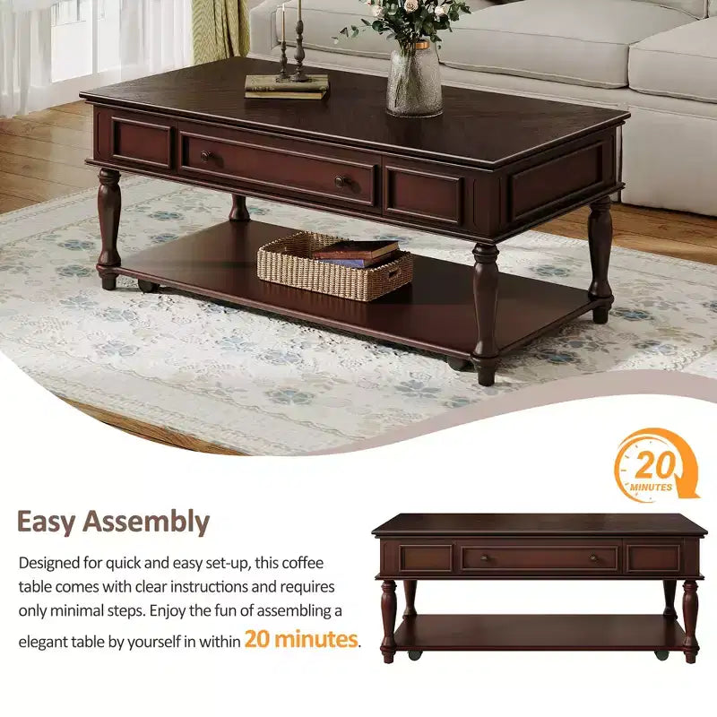Table basse Sana rétro en bois d'hévéa Christopher Knight Home avec un tiroir, une étagère et des roues verrouillables