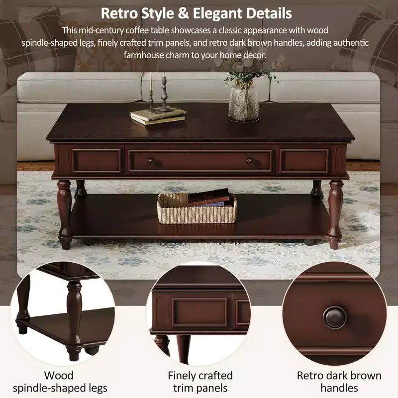 Table basse Sana rétro en bois d'hévéa Christopher Knight Home avec un tiroir, une étagère et des roues verrouillables