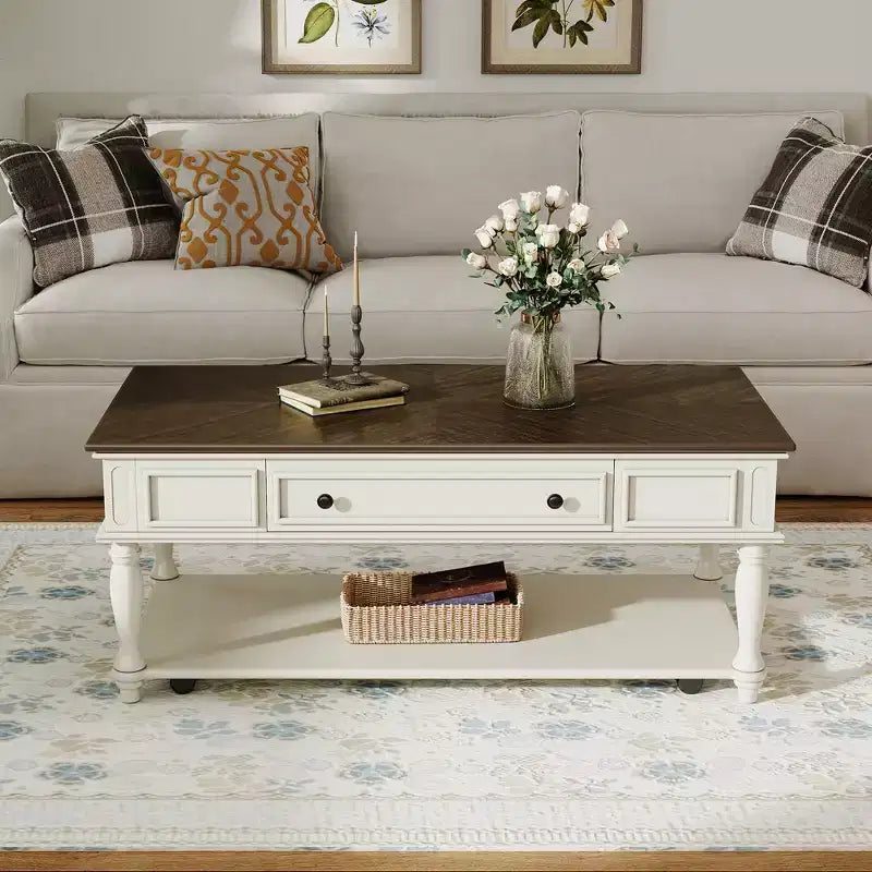 Table basse Sana rétro en bois d'hévéa Christopher Knight Home avec un tiroir, une étagère et des roues verrouillables