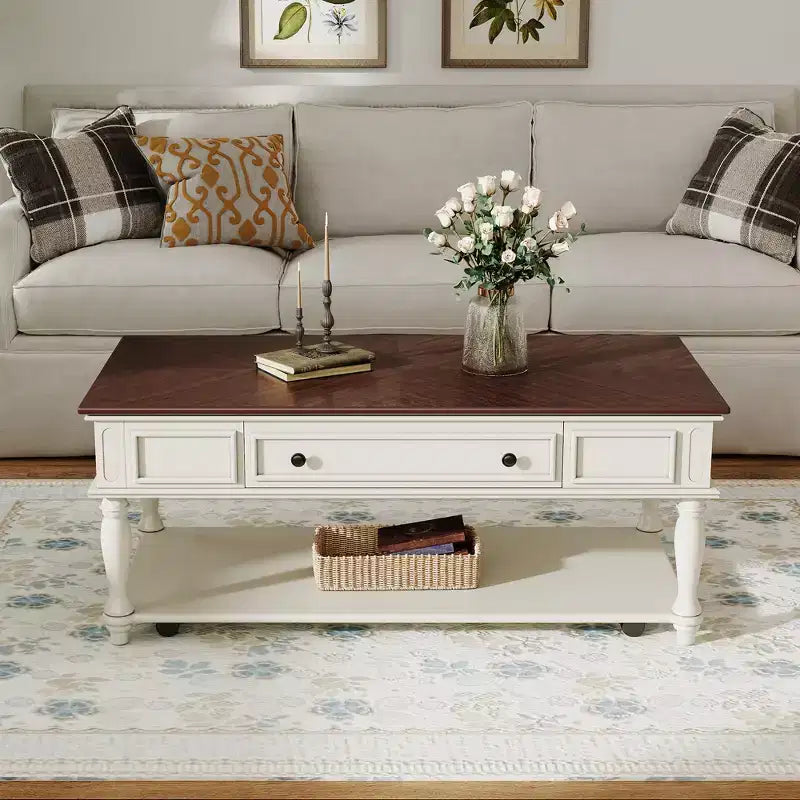 Table basse Sana rétro en bois d'hévéa Christopher Knight Home avec un tiroir, une étagère et des roues verrouillables