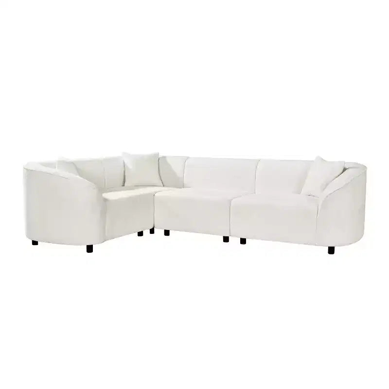 Canapé d'angle incurvé en U de 264 cm, avec revêtement bouclé de qualité supérieure et design sculptural de luxe à quatre places pour un salon spacieux.