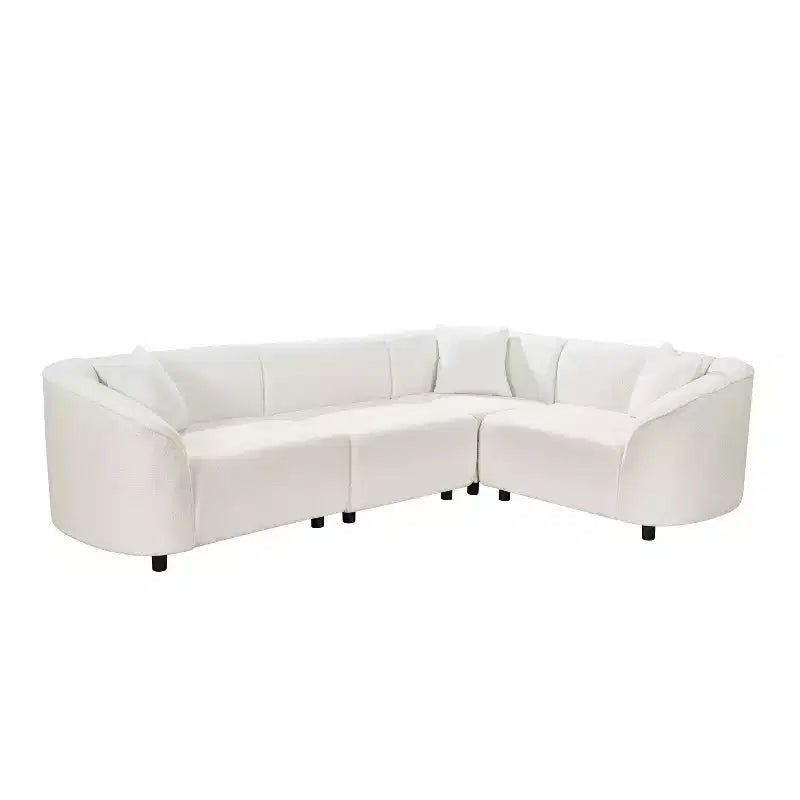 Canapé d'angle incurvé en U de 264 cm, avec revêtement bouclé de qualité supérieure et design sculptural de luxe à quatre places pour un salon spacieux.