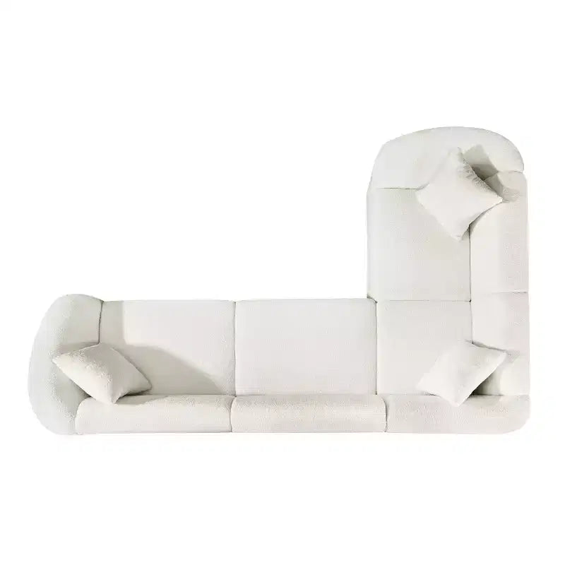 Canapé d'angle incurvé en U de 264 cm, avec revêtement bouclé de qualité supérieure et design sculptural de luxe à quatre places pour un salon spacieux.