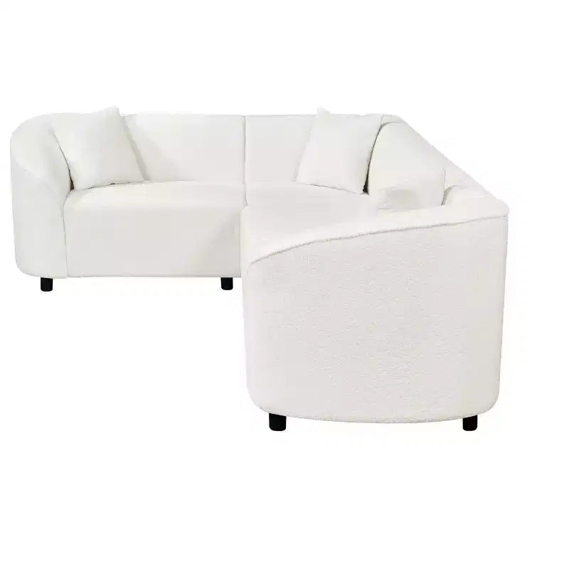 Canapé d'angle incurvé en U de 264 cm, avec revêtement bouclé de qualité supérieure et design sculptural de luxe à quatre places pour un salon spacieux.