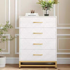 Commode à 4 tiroirs, Commode en bois avec poignées dorées, Unité de rangement commode de poitrine, Commode pour salon, placard, couloir