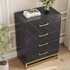 Commode à 4 tiroirs, Commode en bois avec poignées dorées, Unité de rangement commode de poitrine, Commode pour salon, placard, couloir