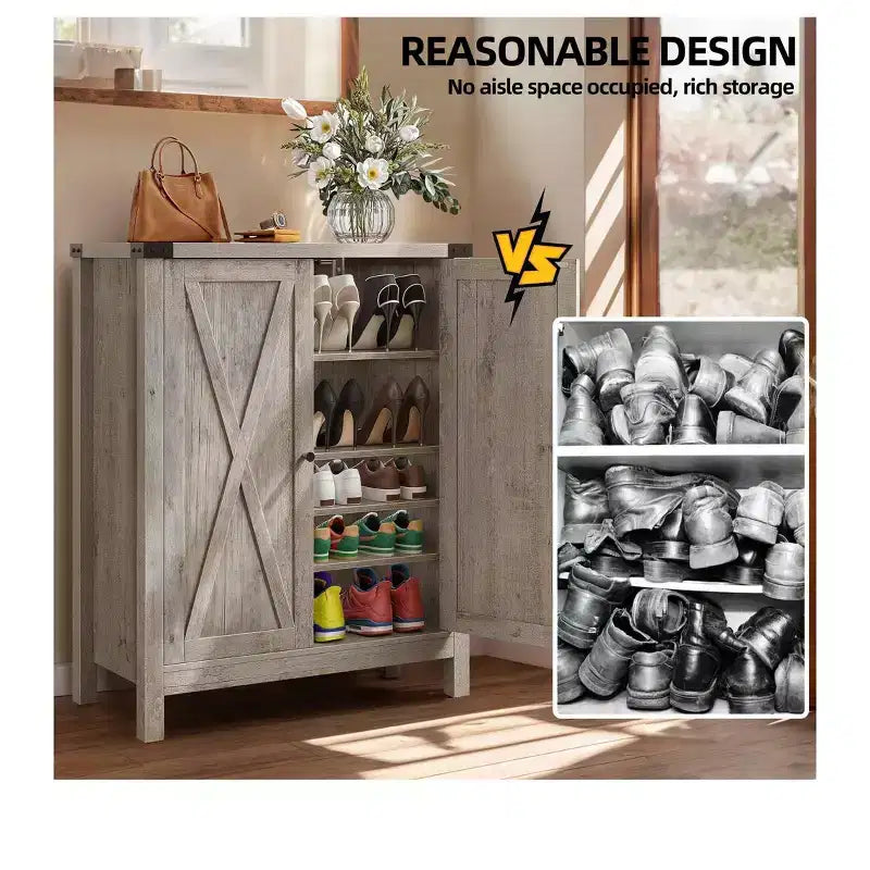 Meuble à chaussures 5 niveaux, Armoire de rangement, Organisateur de baskets, Organisateur de chaussures, Meuble à chaussures d'entrée avec 2 portes