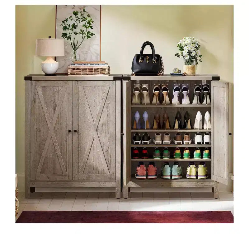 Meuble à chaussures 5 niveaux, Armoire de rangement, Organisateur de baskets, Organisateur de chaussures, Meuble à chaussures d'entrée avec 2 portes