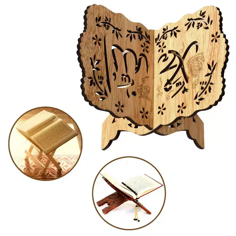 Support de livre, Support de Coran en bois 7,72 x 4,96 x 0,75 - Support de Bible pliable vintage décoratif pour la prière, la lecture, l'Aïd, la chapelle