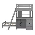 Lits superposés jumeaux séparables avec bureau et tiroirs, cadre de lit superposé en bois en forme de L avec ports USB et lumière LED pour enfants et adolescents