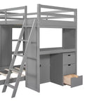 Lits superposés jumeaux séparables avec bureau et tiroirs, cadre de lit superposé en bois en forme de L avec ports USB et lumière LED pour enfants et adolescents