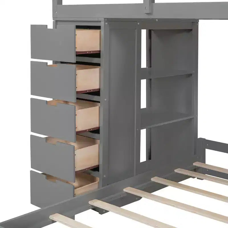 Lits superposés jumeaux séparables avec bureau et tiroirs, cadre de lit superposé en bois en forme de L avec ports USB et lumière LED pour enfants et adolescents