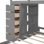 Lits superposés jumeaux séparables avec bureau et tiroirs, cadre de lit superposé en bois en forme de L avec ports USB et lumière LED pour enfants et adolescents