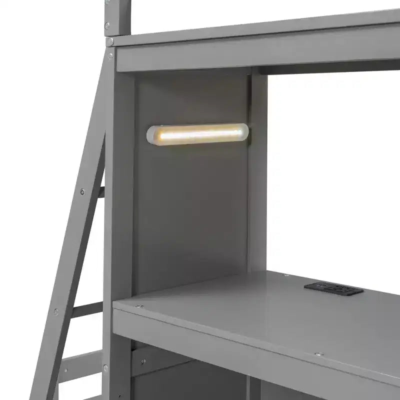 Lits superposés jumeaux séparables avec bureau et tiroirs, cadre de lit superposé en bois en forme de L avec ports USB et lumière LED pour enfants et adolescents