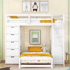 Lits superposés jumeaux séparables avec bureau et tiroirs, cadre de lit superposé en bois en forme de L avec ports USB et lumière LED pour enfants et adolescents