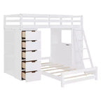 Lits superposés jumeaux séparables avec bureau et tiroirs, cadre de lit superposé en bois en forme de L avec ports USB et lumière LED pour enfants et adolescents