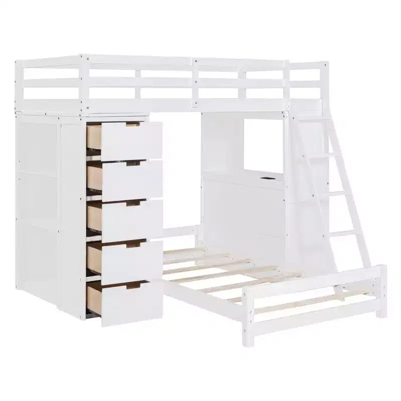 Lits superposés jumeaux séparables avec bureau et tiroirs, cadre de lit superposé en bois en forme de L avec ports USB et lumière LED pour enfants et adolescents
