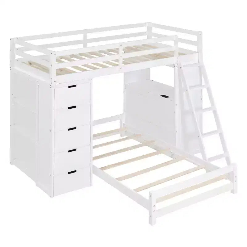 Lits superposés jumeaux séparables avec bureau et tiroirs, cadre de lit superposé en bois en forme de L avec ports USB et lumière LED pour enfants et adolescents