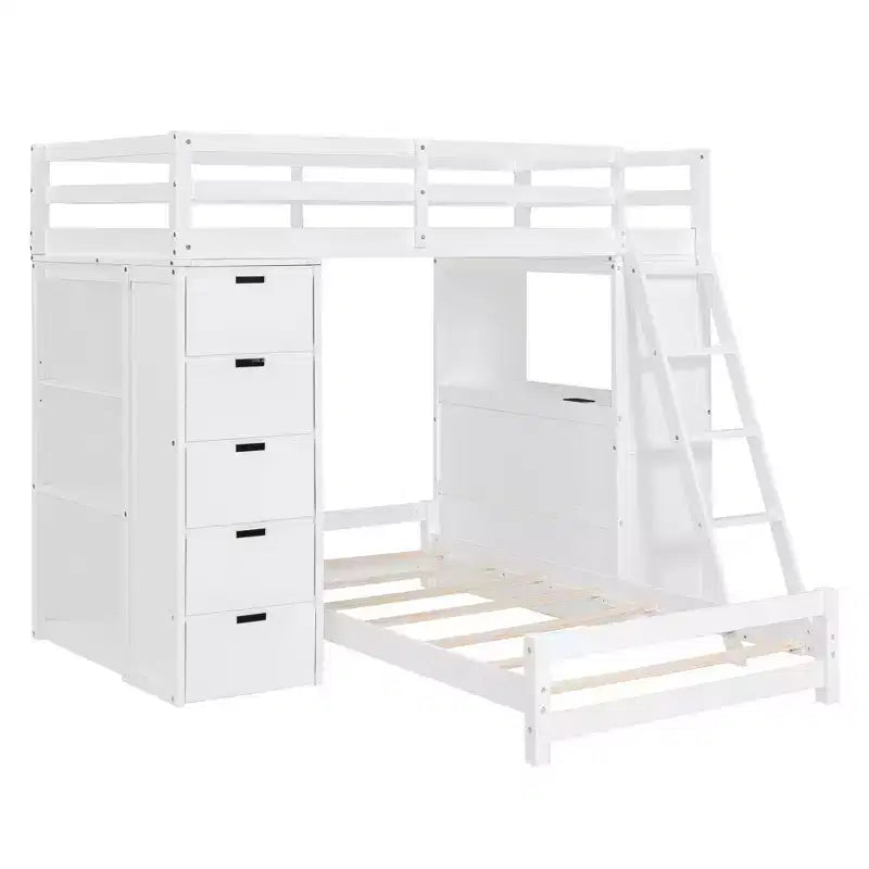 Lits superposés jumeaux séparables avec bureau et tiroirs, cadre de lit superposé en bois en forme de L avec ports USB et lumière LED pour enfants et adolescents