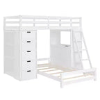 Lits superposés jumeaux séparables avec bureau et tiroirs, cadre de lit superposé en bois en forme de L avec ports USB et lumière LED pour enfants et adolescents