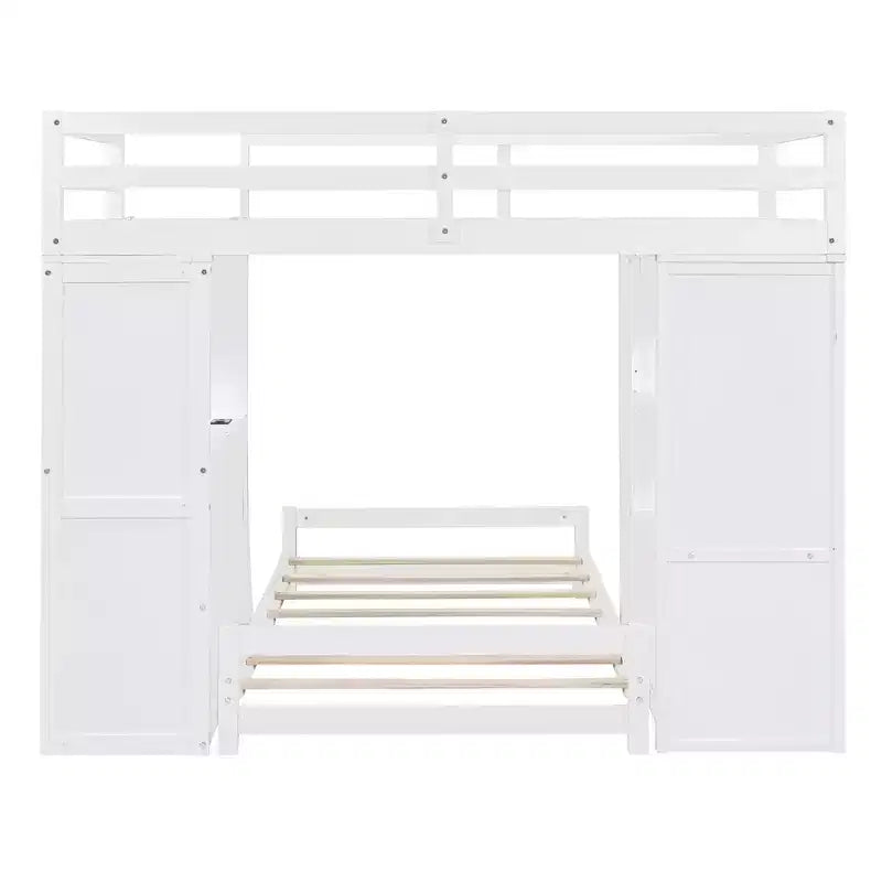 Lits superposés jumeaux séparables avec bureau et tiroirs, cadre de lit superposé en bois en forme de L avec ports USB et lumière LED pour enfants et adolescents