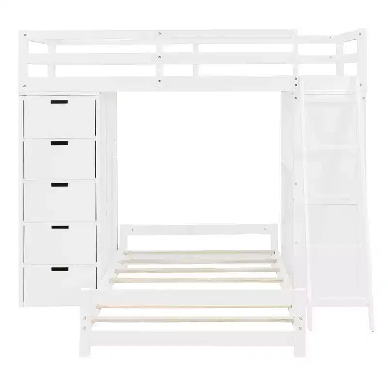 Lits superposés jumeaux séparables avec bureau et tiroirs, cadre de lit superposé en bois en forme de L avec ports USB et lumière LED pour enfants et adolescents