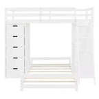 Lits superposés jumeaux séparables avec bureau et tiroirs, cadre de lit superposé en bois en forme de L avec ports USB et lumière LED pour enfants et adolescents