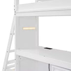 Lits superposés jumeaux séparables avec bureau et tiroirs, cadre de lit superposé en bois en forme de L avec ports USB et lumière LED pour enfants et adolescents