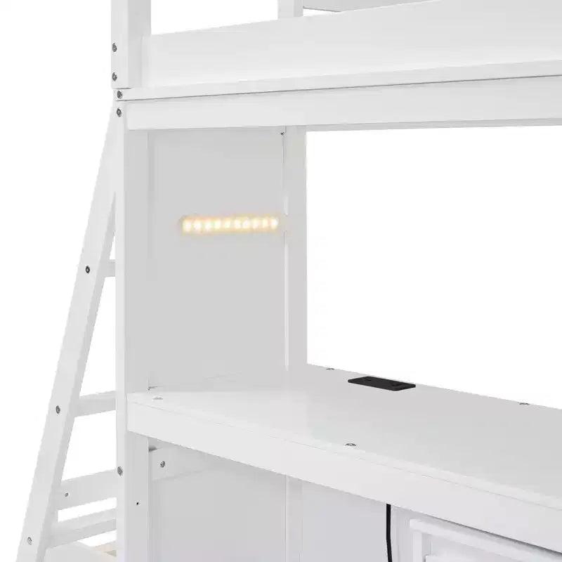 Lits superposés jumeaux séparables avec bureau et tiroirs, cadre de lit superposé en bois en forme de L avec ports USB et lumière LED pour enfants et adolescents
