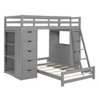 Lits superposés jumeaux séparables avec bureau et tiroirs, cadre de lit superposé en bois en forme de L avec ports USB et lumière LED pour enfants et adolescents