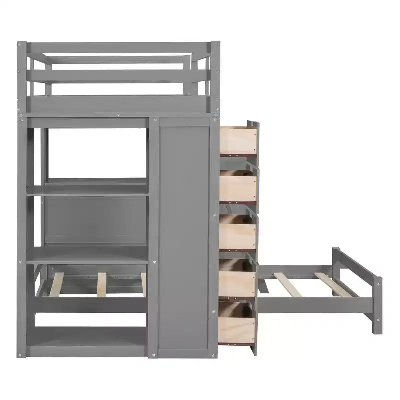 Lits superposés jumeaux séparables avec bureau et tiroirs, cadre de lit superposé en bois en forme de L avec ports USB et lumière LED pour enfants et adolescents