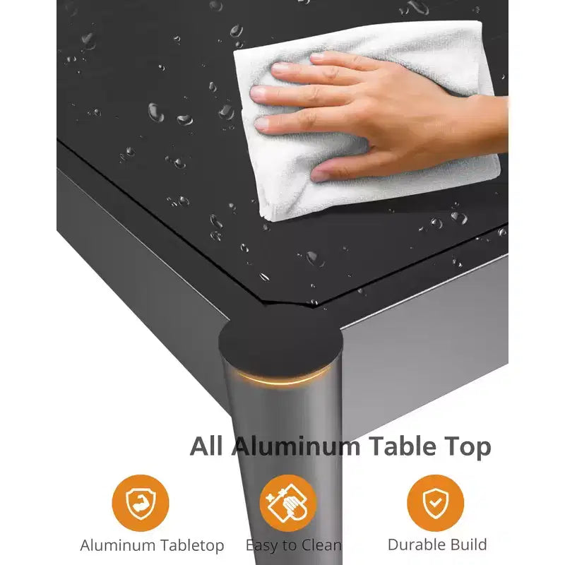 Table de salle à manger extérieure en aluminium pour 4 à 8 personnes, grande table de patio rectangulaire avec revêtement électrophorétique pour jardin, terrasse, pelouse