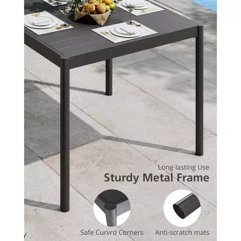 Table de salle à manger extérieure en aluminium pour 4 à 8 personnes, grande table de patio rectangulaire avec revêtement électrophorétique pour jardin, terrasse, pelouse