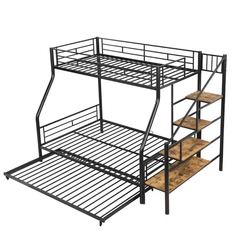 Lit superposé jumeau sur grand lit avec lit gigogne et escaliers, lit superposé robuste avec escalier de rangement pour chambre à coucher, dortoir