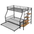 Lit superposé jumeau sur grand lit avec lit gigogne et escaliers, lit superposé robuste avec escalier de rangement pour chambre à coucher, dortoir