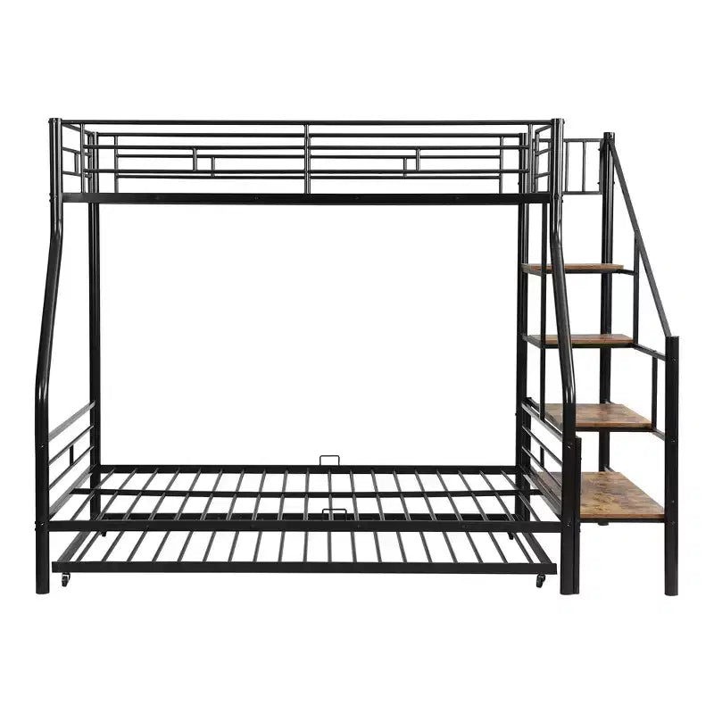 Lit superposé jumeau sur grand lit avec lit gigogne et escaliers, lit superposé robuste avec escalier de rangement pour chambre à coucher, dortoir